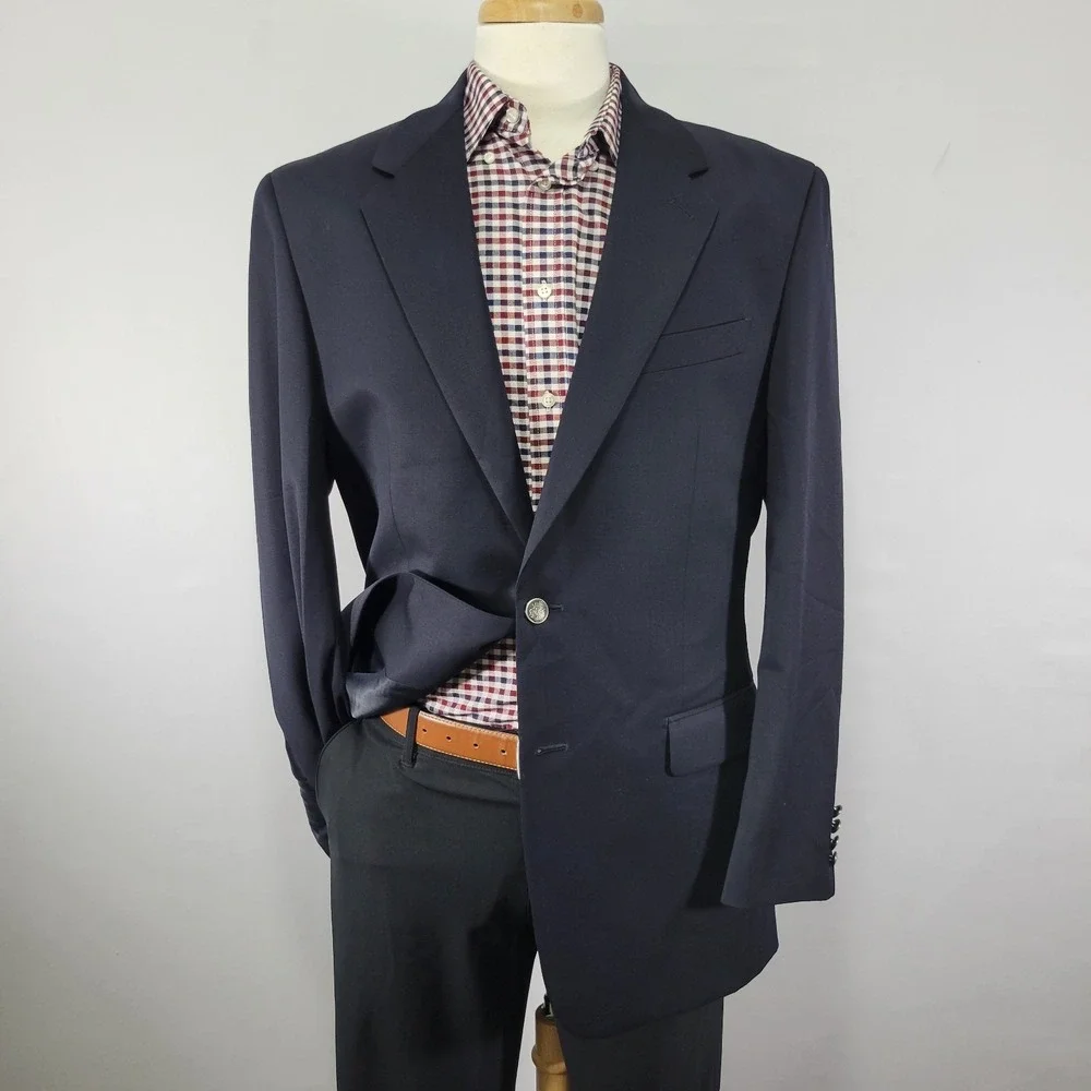 Van Heusen Men's‎ Sport Coat Blazer Two Button Navy Blue Wool Size 40L